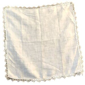 Vintage Ladies Crochet Lace Trim Handkerchief Off White/Beige  11x11" 93A